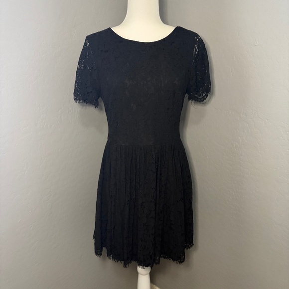 Lulus Devotion Black Lace Mini Skater Dress - Size L - Picture 1 of 11